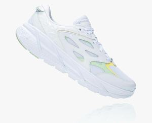 Hoka One One Men's Clifton L Road Running Shoes White/Green Canada Sale [TROIY-5732]